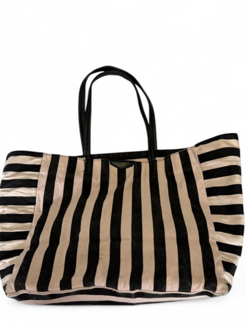 Victoria’s Secret Pink and Black Striped Tote with Matching Pink Pouch - Picture 2 of 7